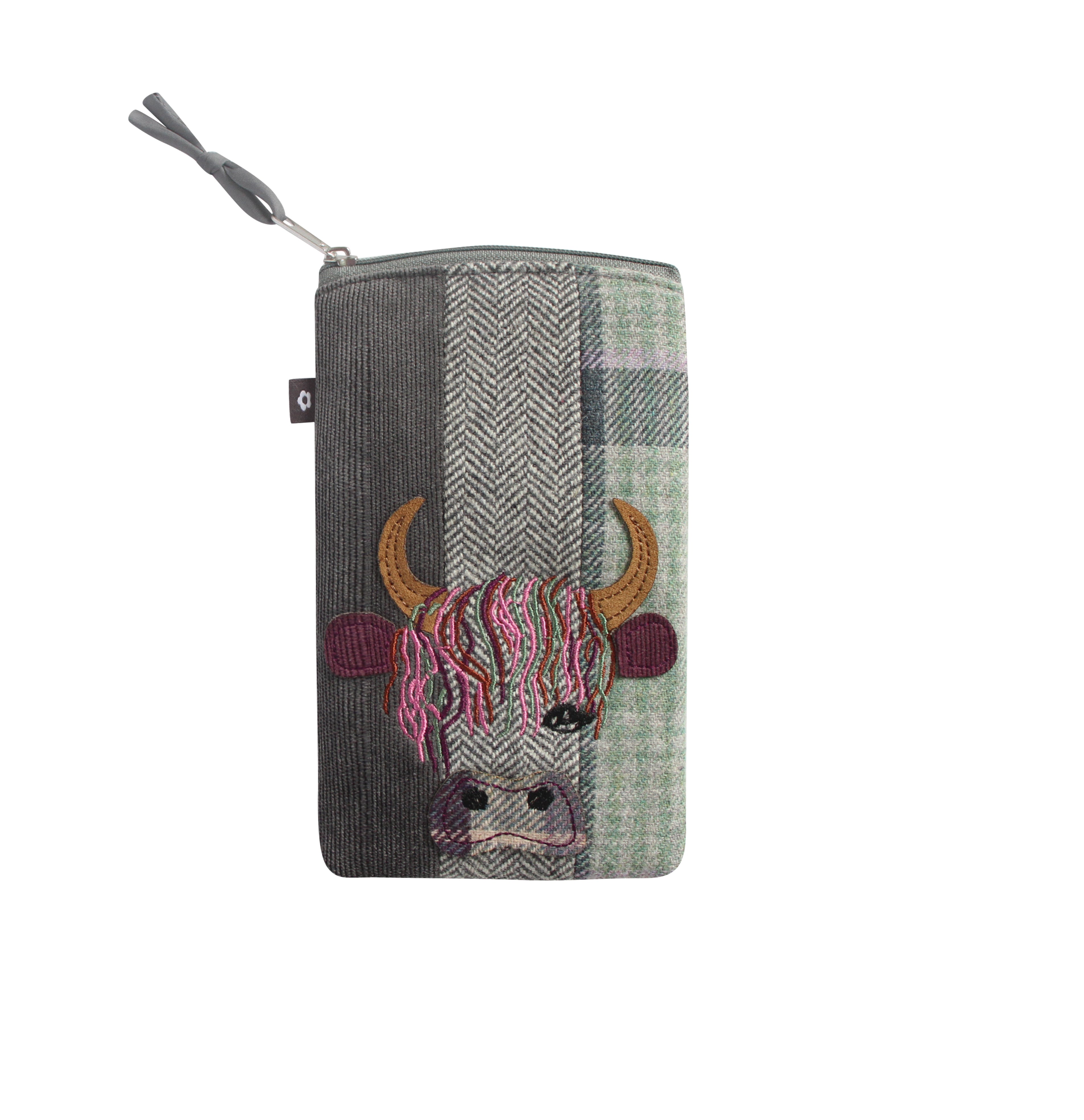 Earth Squared - Tweed Applique Highland Cow Eye Glasses Case