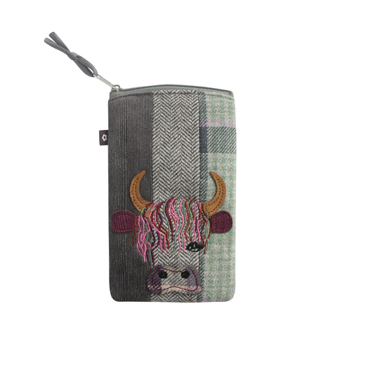 Earth Squared - Tweed Applique Highland Cow Eye Glasses Case
