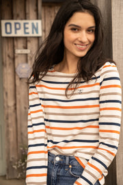 Ladies Causeway Top - Mocha Burnt Orange Stripe