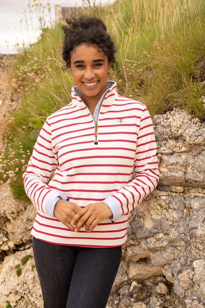 Lighthouse Shore Sweatshirt - Cloud / Claret Stripe