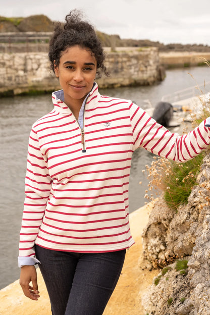 Lighthouse Shore Sweatshirt - Cloud / Claret Stripe