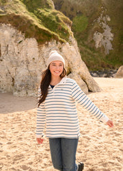 Lighthouse Haven Quarter Stud Jersey Sweatshirt in Teal Stripe