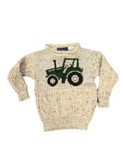Kids Green Tractor Wool Jumper in Aran Nepp