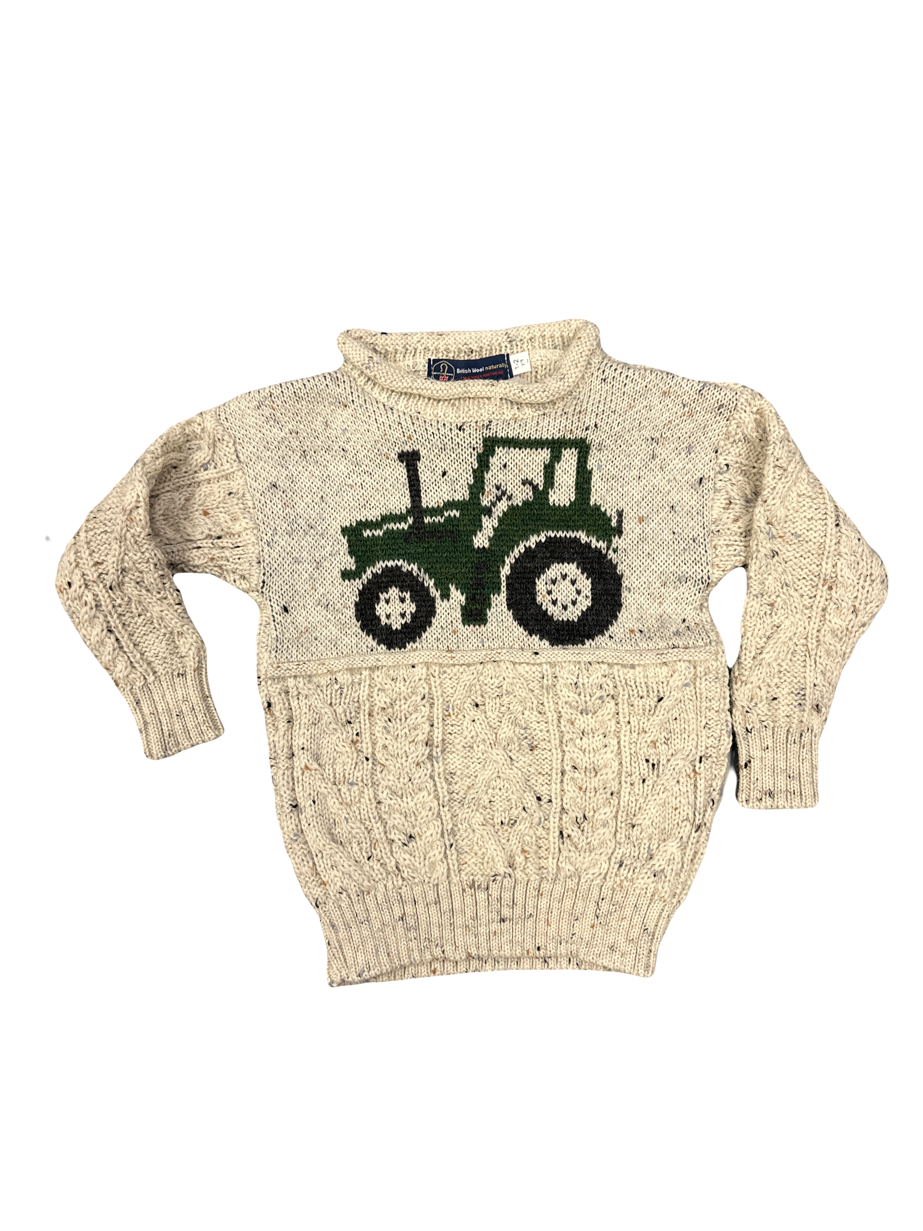 Kids Green Tractor Wool Jumper in Aran Nepp