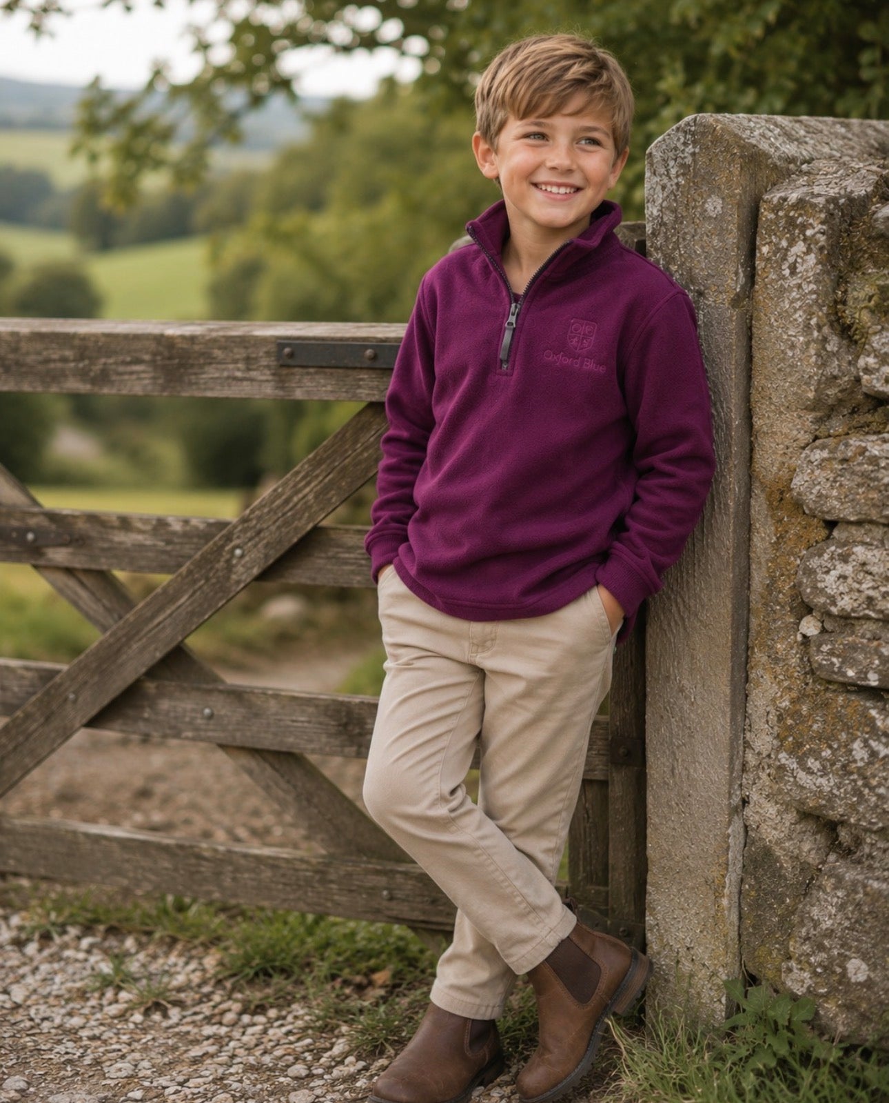 Oxford Blue Kids 1/4 Zip Plum Fleece