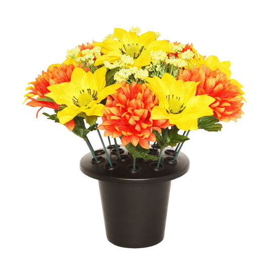 Orange Clematis Chrysanthemum Flower Grave Pot 25cm - FB1573SY
