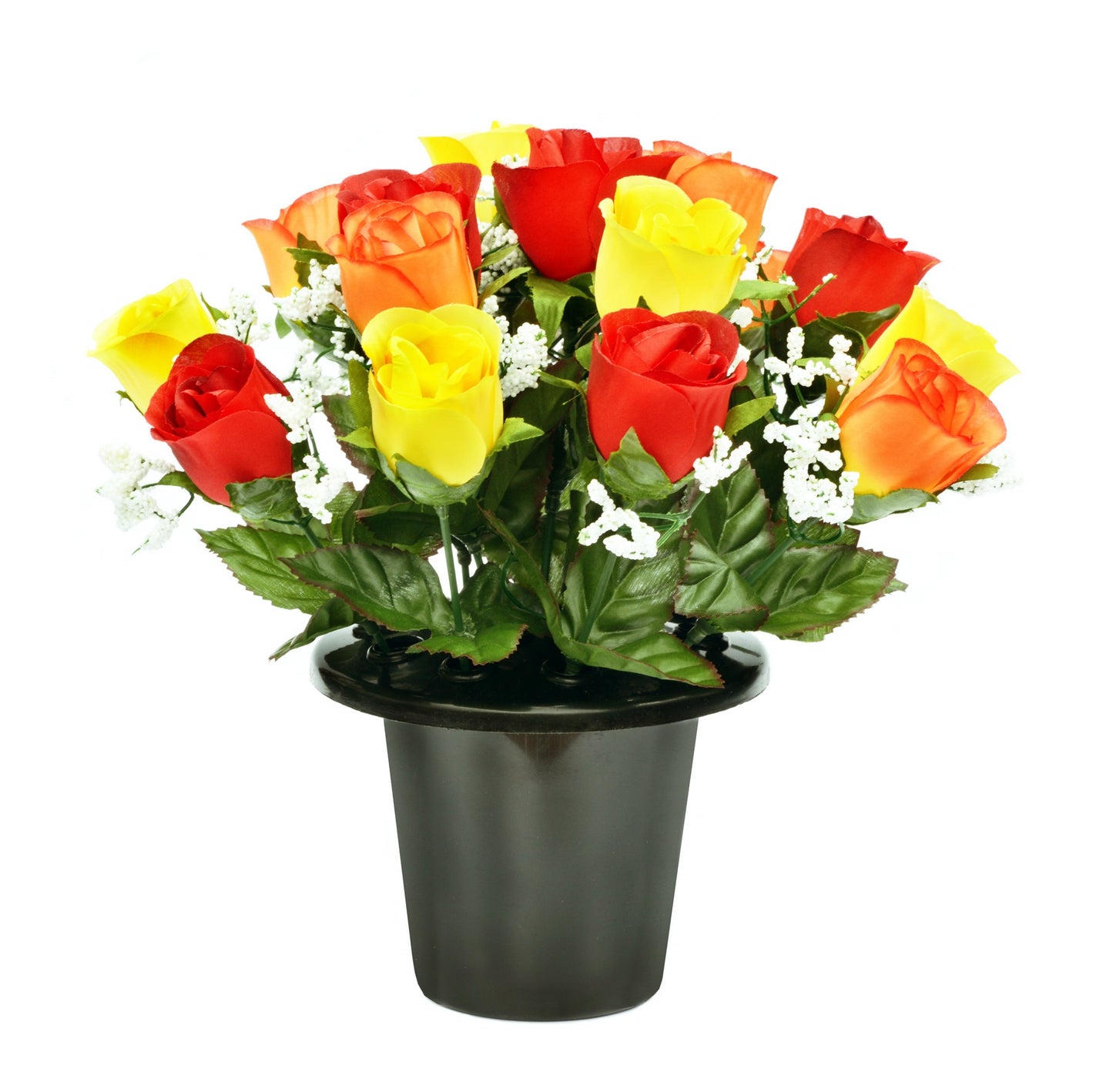 Orange Rosebud Gypsophila Flower Grave Pot 25cm - FB1016SY