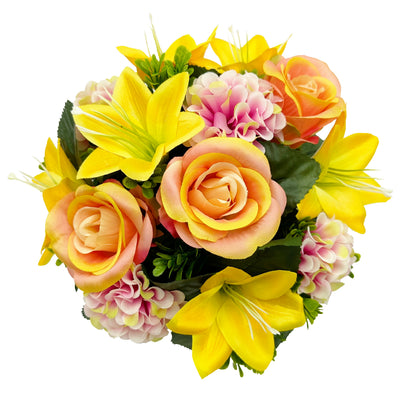 Peach Rose Lily Chrysanthemum - Weighted Flower Grave Pot  24 Cm - FB1062YU