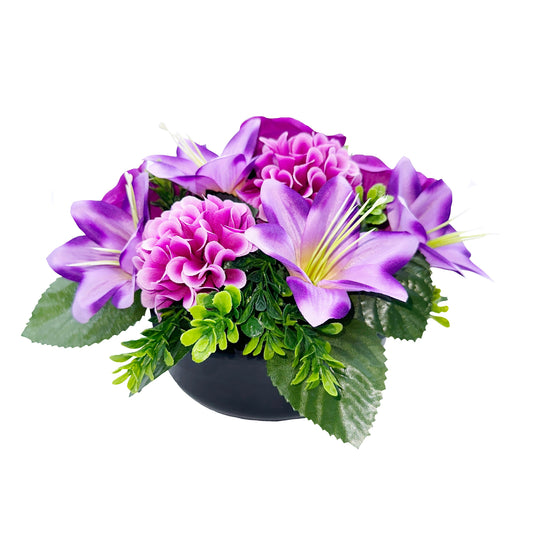 Purple Rose Lily Chrysanthemum - Weighted Flower Grave Pot  24 Cm - FB1064YU