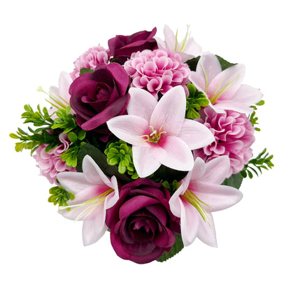 Burgundy Rose Lily Chrysanthemum - Weighted Flower Grave Pot  24 Cm - FB1066YU