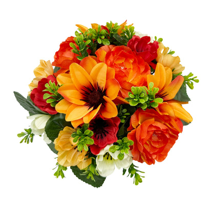 Orange Dahlia Camellia Anemone - Weighted Flower Grave Pot  24 Cm - FB1069YU