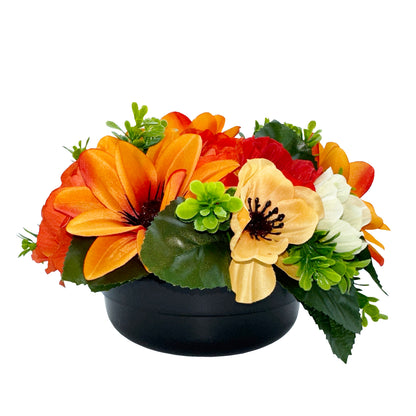 Orange Dahlia Camellia Anemone - Weighted Flower Grave Pot  24 Cm - FB1069YU