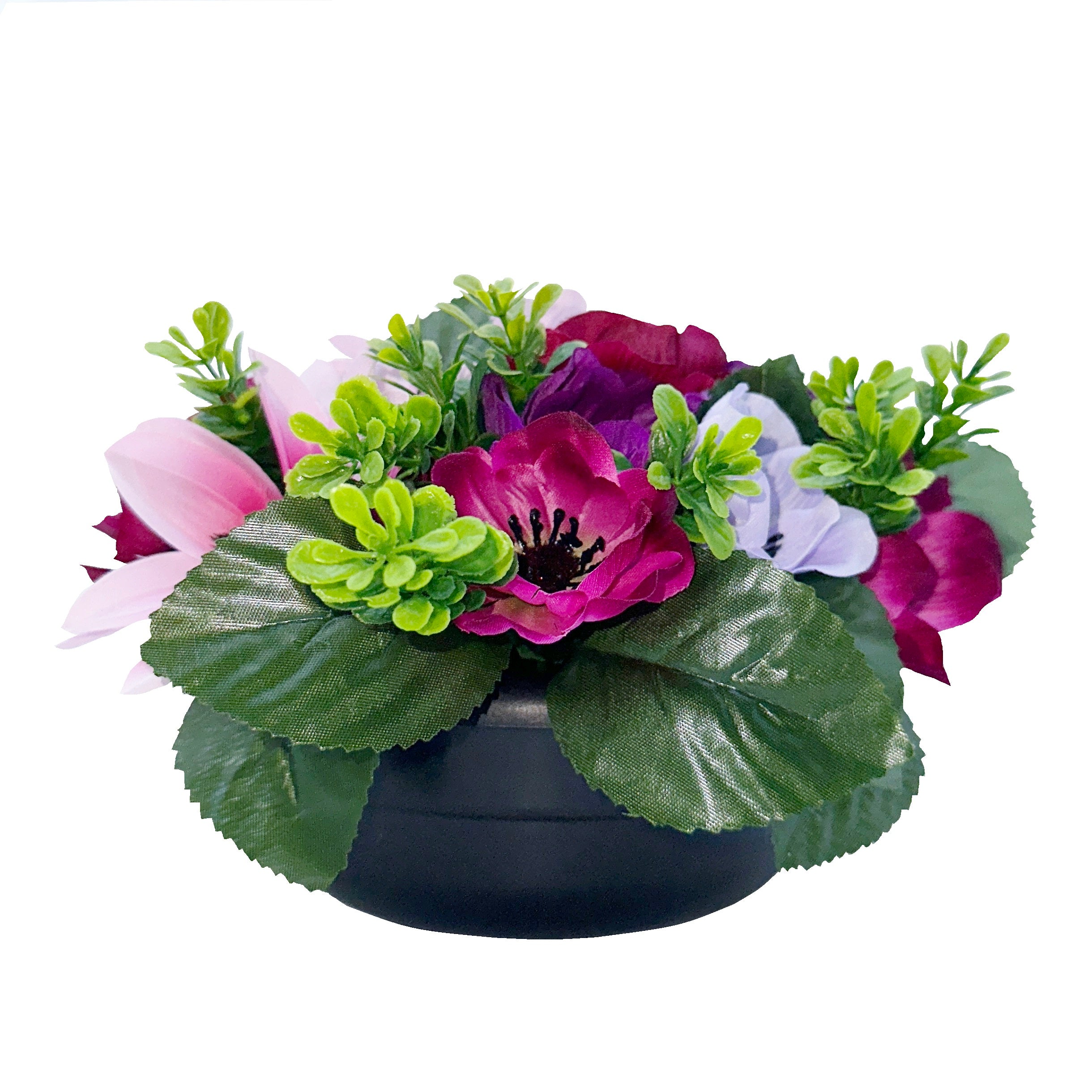 Burgundy Dahlia Camellia Anemone - Weighted Flower Grave Pot  24 Cm - FB1070YU
