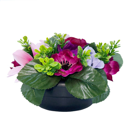 Burgundy Dahlia Camellia Anemone - Weighted Flower Grave Pot  24 Cm - FB1070YU