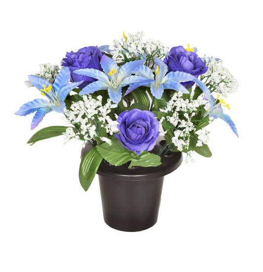 Blue Lily Rose Gypsophila Flower Grave Pot  25 cm - FB1151SY