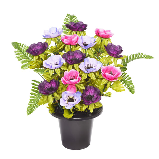 Purple / Pink Frontal Anemone Fern Flower Grave Pot  25 cm - FB1399SY