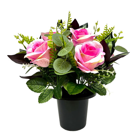 Pink Open Rose Eucalyptus Foliage Grave Pot 25cm - FB1429YU