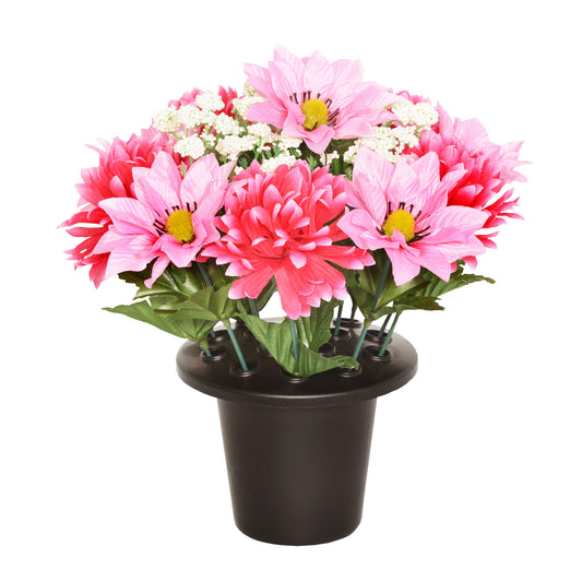 Pink Clematis Chrysanthemum Achillea Flower Grave Pot  25 cm - FB1575SY
