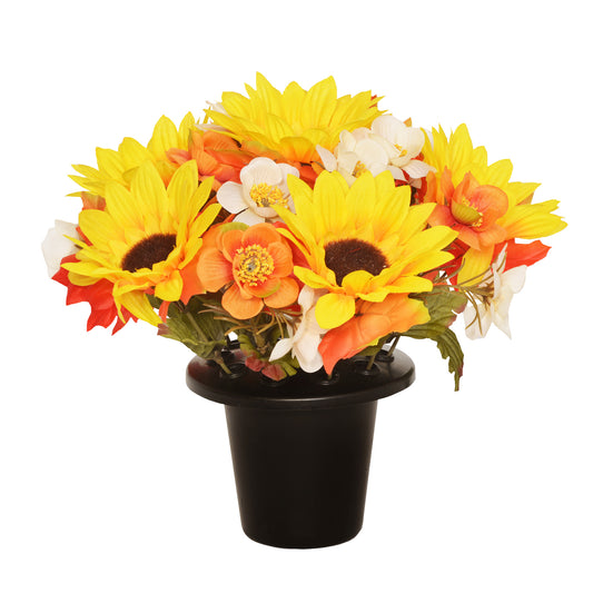 Yellow Autumnal Flower Grave Pot 25cm - FB1579SY