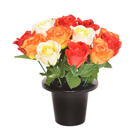 Red / Orange / Yellow Open Rose Flower Grave Pot  25 cm - FB1580SY