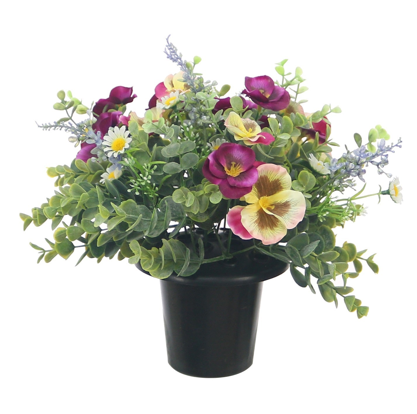Yellow Pansy Lavender Daisy Grave Pot 25cm - FB1832TM