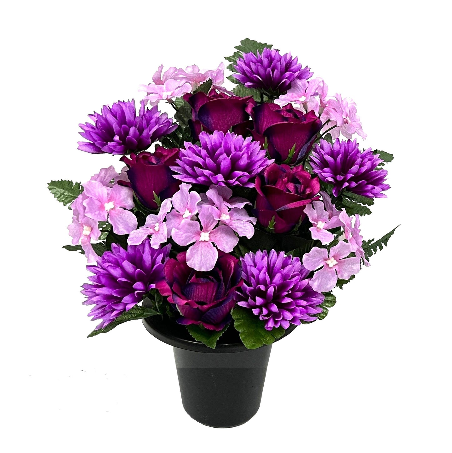Purple Frontal Rose Hydrangea Grave Pot 25cm - FB1855SY