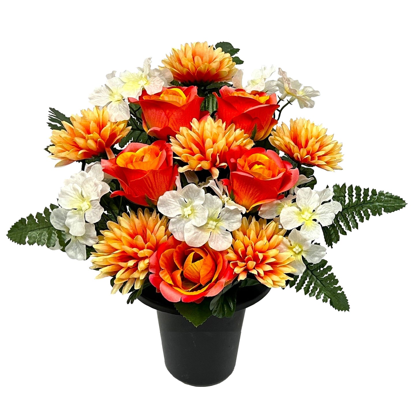 Salmon Frontal Rose Hydrangea Grave Pot 25cm - FB1856SY