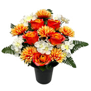 Salmon Frontal Rose Hydrangea Grave Pot 25cm - FB1856SY