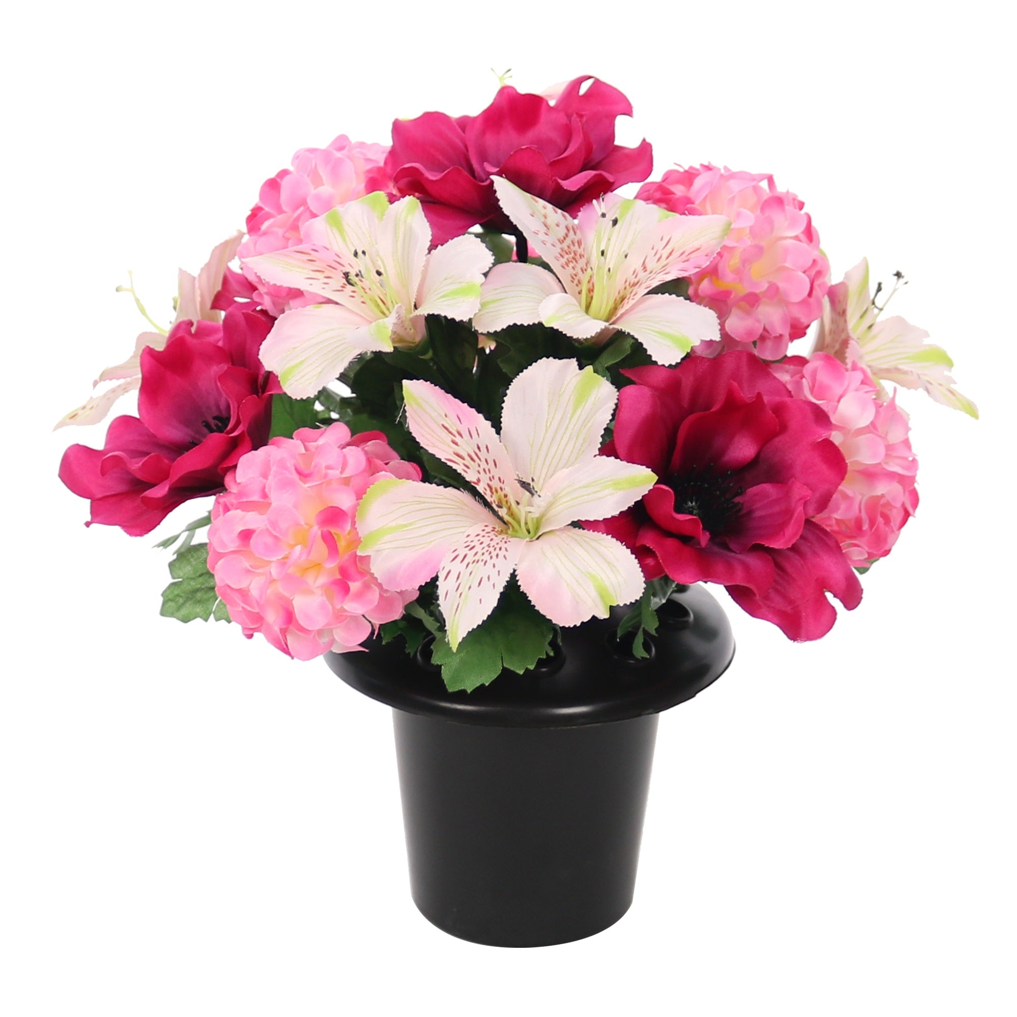 Pink Anenome Chrysanthemum Alstromeria Grave Pot 25cm - FB1908TM