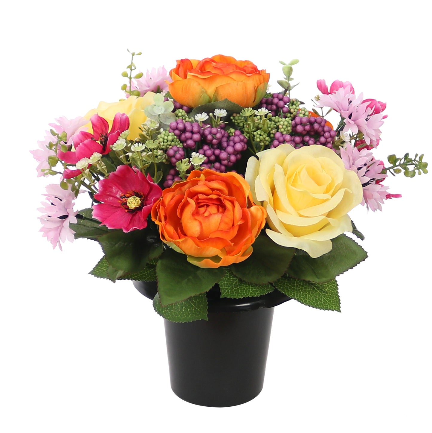 Orange Anenome Cornflower Rose Berry Grave Pot 25cm - FB1909TM