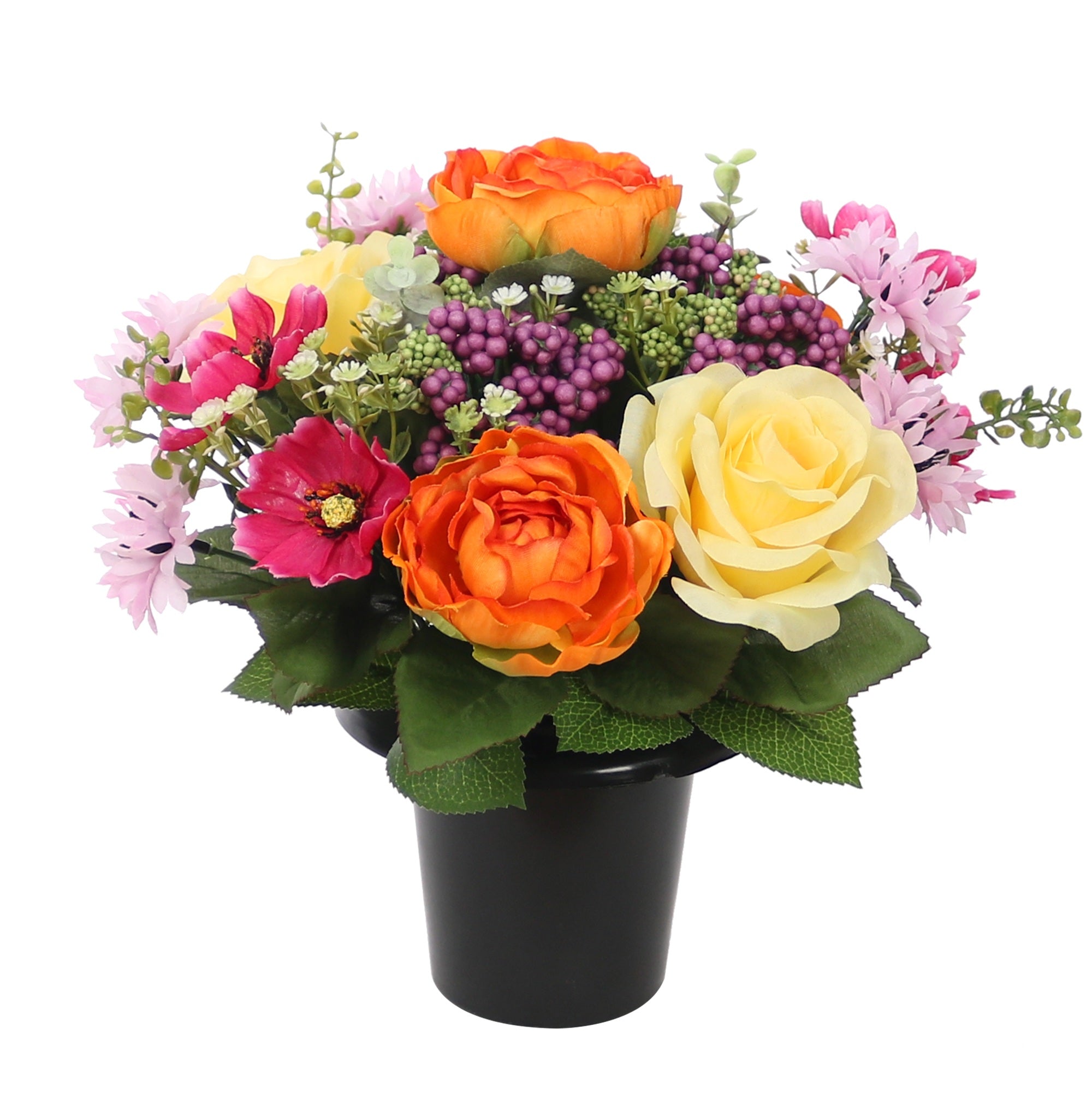 Orange Anenome Cornflower Rose Berry Grave Pot 25cm - FB1909TM
