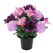 Purple Anenome Chrysanthemum Alstromeria Grave Pot 25cm - FB1931TM