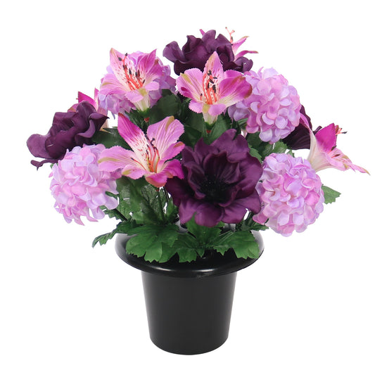 Purple Anenome Chrysanthemum Alstromeria Grave Pot 25cm - FB1931TM