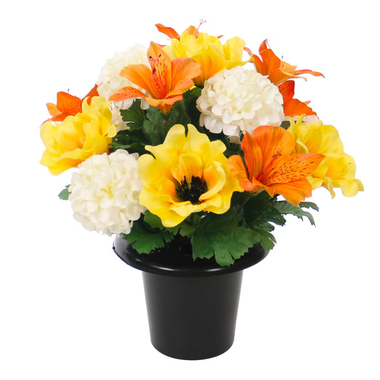 Yellow Anenome Chrysanthemum Alstromeria Grave Pot 25cm - FB1932TM