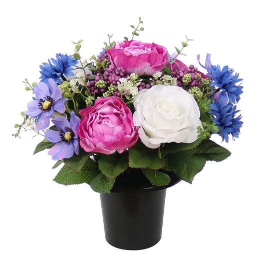 Blue Anenome Cornflower Rose Berry Grave Pot 25cm - FB1933TM
