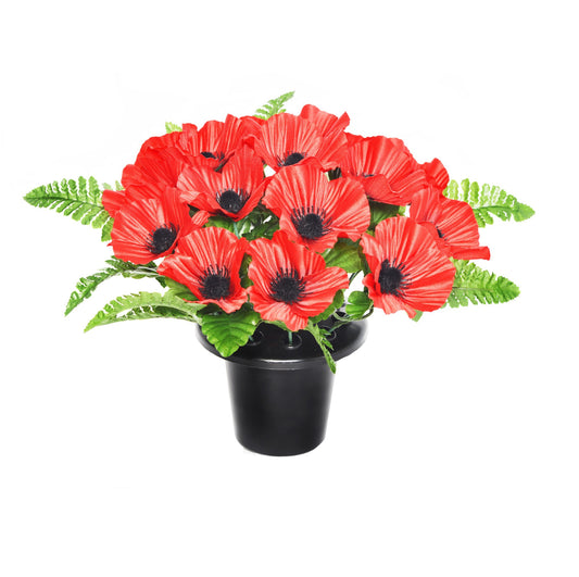 Red Poppy Fern Flower Grave Pot  25 cm - FB301SY