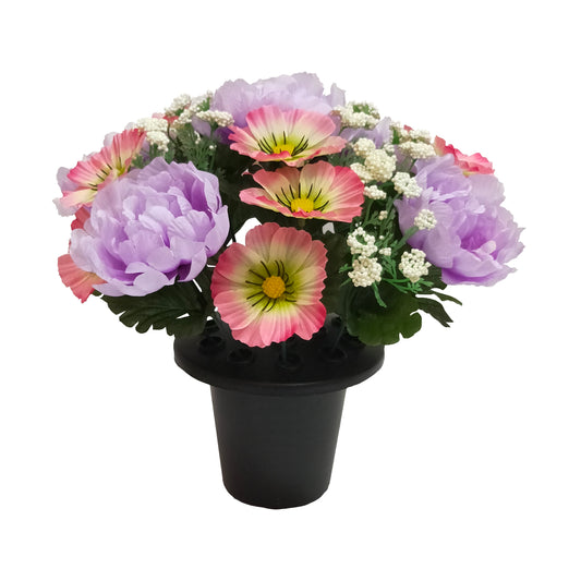 Lilac / Pink Peony Anemone Flower Grave Pot  25 cm - FB403SY