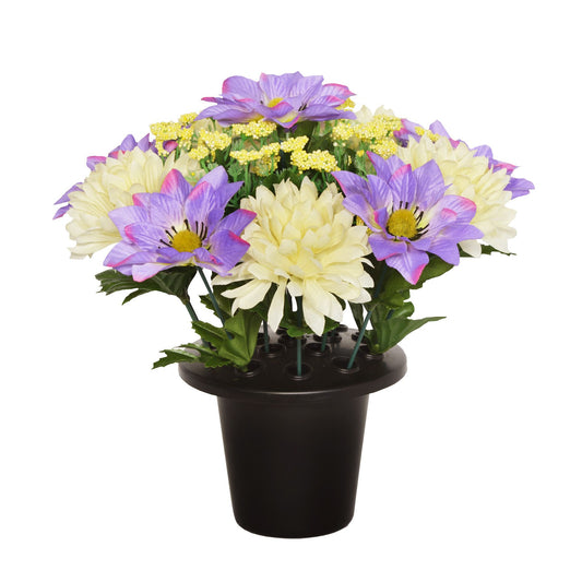 Lilac Clematis Chrysanthemum Achillea Flower Grave Pot 25cm - FB1574SY