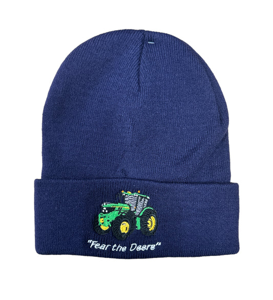 Green Tractor Beanie Hat - Navy