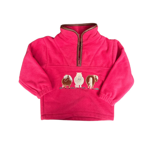 Girls Pink Pony Fleece with Brown Trim
