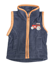 Shire Tractor Fleece Gilet in Navy with Brown Trim
