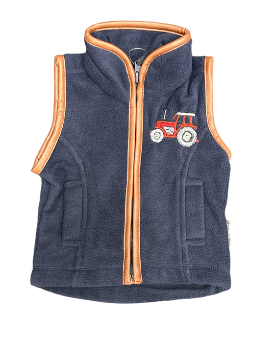 Shire Classics Tractor Fleece Gilet in Navy with Brown Trim