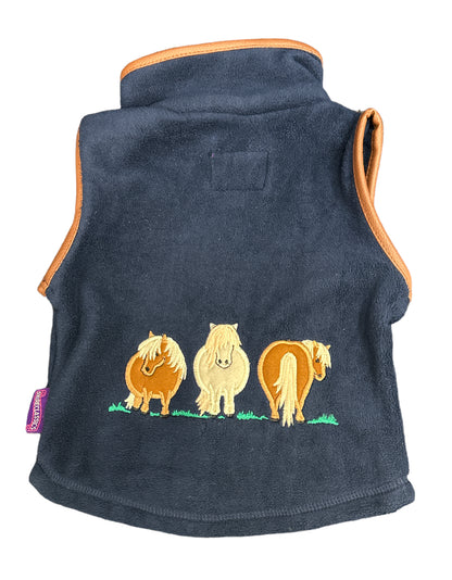 Girls' Pony Fleece Gilet in Navy with Brown Trim