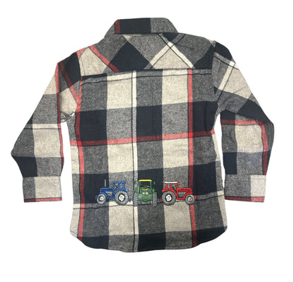 Kids Tractor Embroidered Navy / Grey / Red Checked Shacket