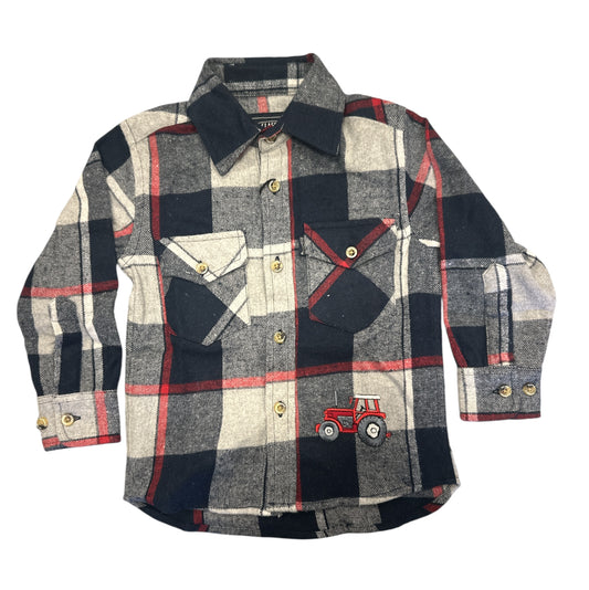 Kids Tractor Embroidered Navy / Grey / Red Checked Shacket