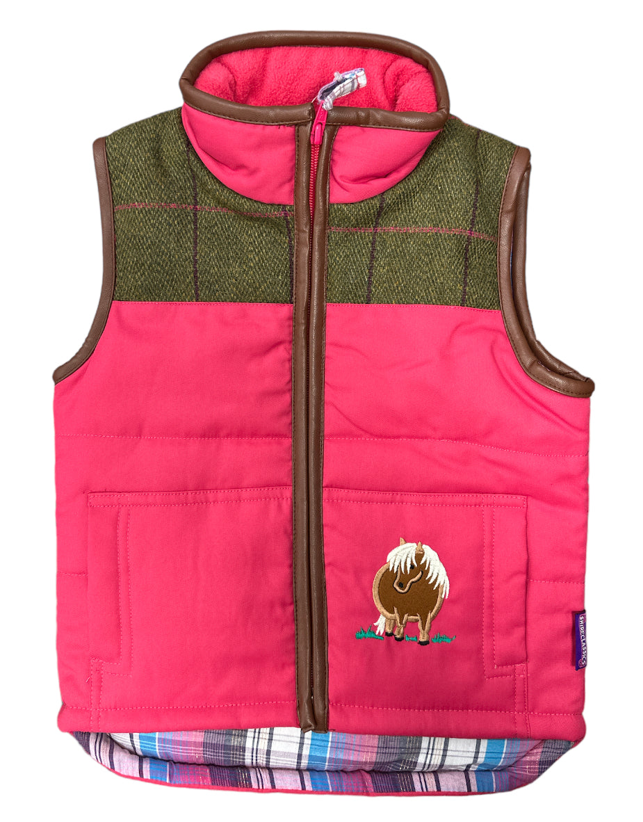 Shire Pony Gilet in Pink With Green Tweed