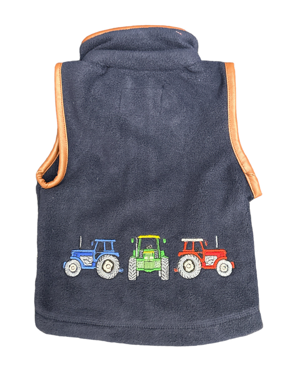 Shire Tractor Fleece Gilet in Navy with Brown Trim