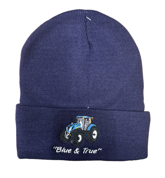 Blue Tractor Beanie Hat - Navy