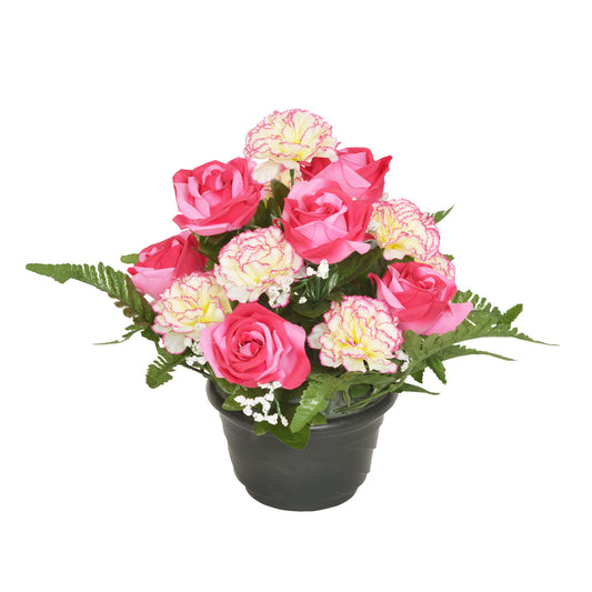 Cerise Rose Carnation Gypsophila - Weighted Flower Grave Pot  32 cm - GB453RR