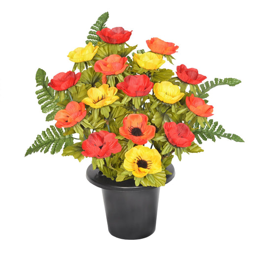 Red / Orange Frontal Anemone Fern Flower Grave Pot  29 cm - FB1398SY